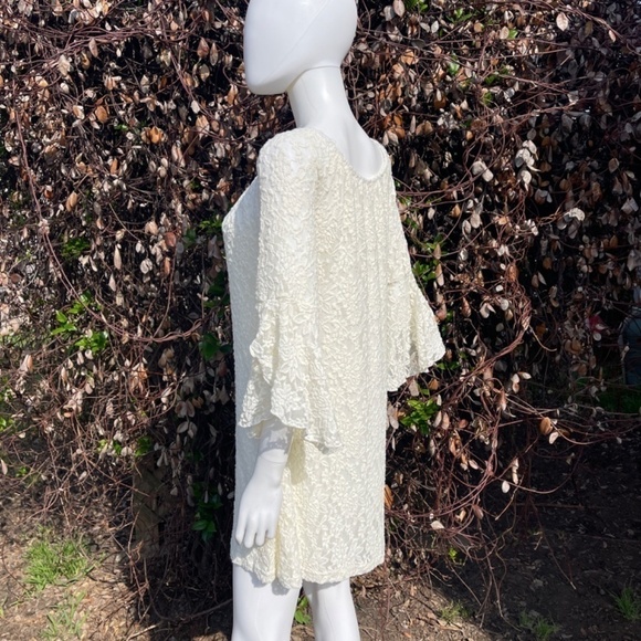 2B Together Cream Lace Overlay Mini Bell Sleeve A-Line Dress - Picture 7 of 9